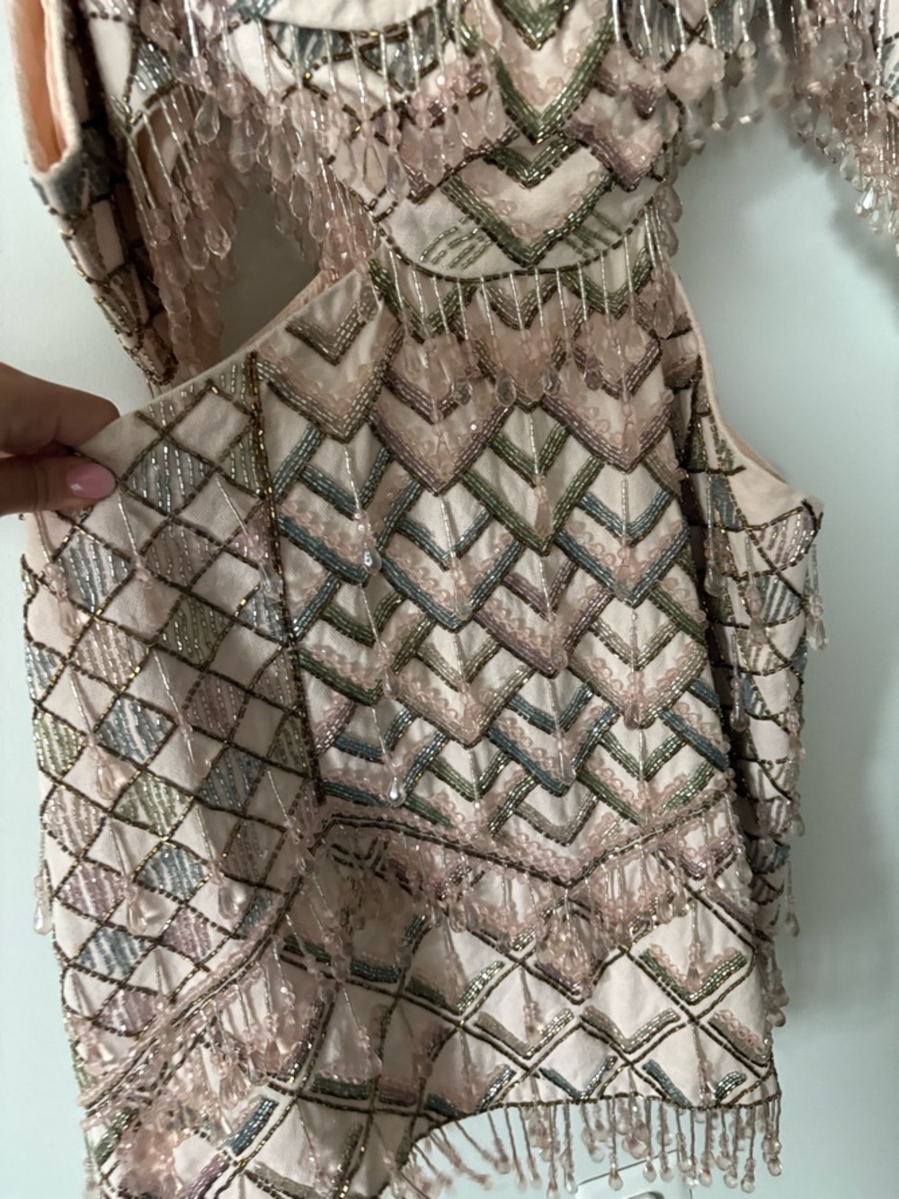 ASOS LUXE Embellished Fringe Off-Shoulder Mini Dress - Blush Pink - Picture 3 of 6